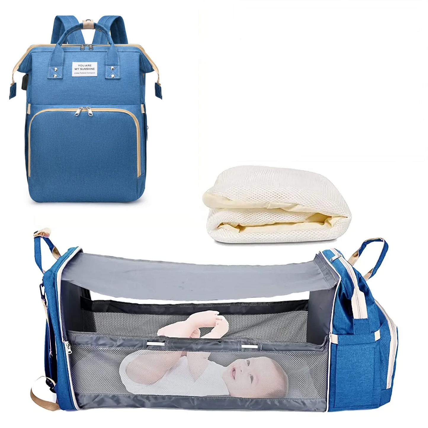 3-in-1 Diaper Bag Backpack, Foldable Baby Bed, Waterproof Travel Bag with USB Charging Port, Diaper Bag Backpack with Changing Bed, 3 Styles