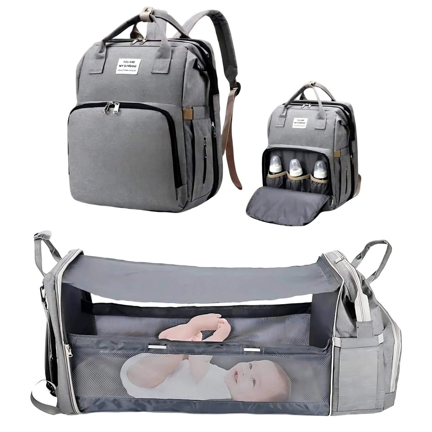 3-in-1 Diaper Bag Backpack, Foldable Baby Bed, Waterproof Travel Bag with USB Charging Port, Diaper Bag Backpack with Changing Bed, 3 Styles