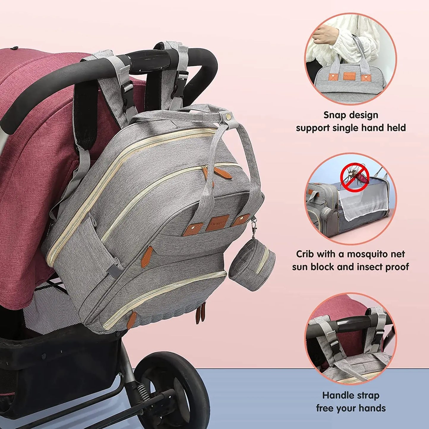 3-in-1 Diaper Bag Backpack, Foldable Baby Bed, Waterproof Travel Bag with USB Charging Port, Diaper Bag Backpack with Changing Bed, 3 Styles