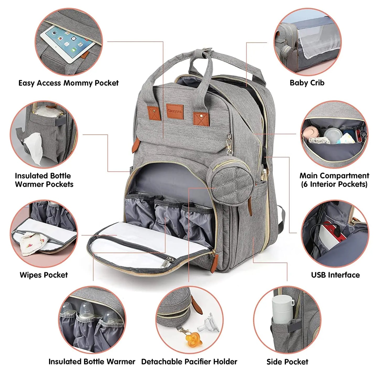 3-in-1 Diaper Bag Backpack, Foldable Baby Bed, Waterproof Travel Bag with USB Charging Port, Diaper Bag Backpack with Changing Bed, 3 Styles