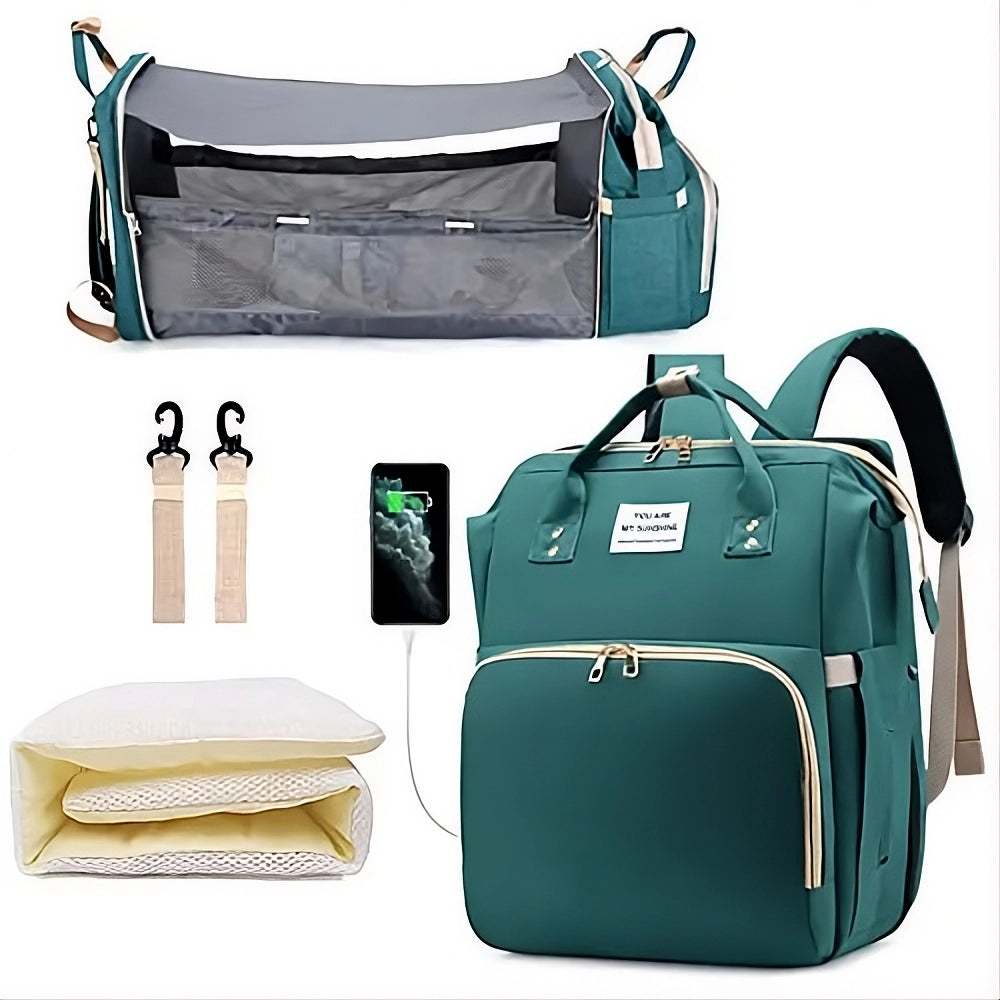 3-in-1 Diaper Bag Backpack, Foldable Baby Bed, Waterproof Travel Bag with USB Charging Port, Diaper Bag Backpack with Changing Bed, 3 Styles